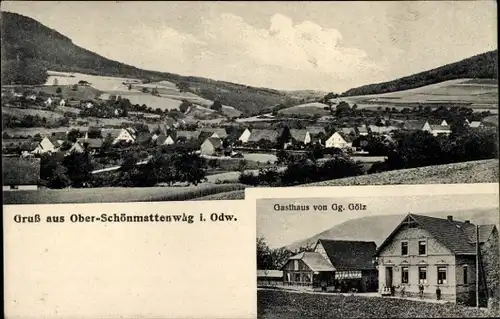 Ak Ober Schönmattenwag Wald Michelbach im Odenwald Hessen, Gesamtansicht, Gasthaus Gg. Götz