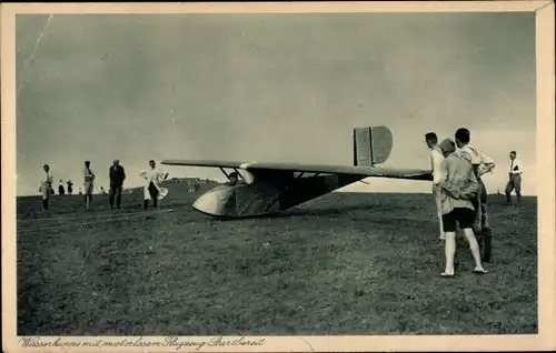 Ak Gersfeld in der Rhön Hessen, Wasserkuppe, motorloses Segelflugzeug, Start