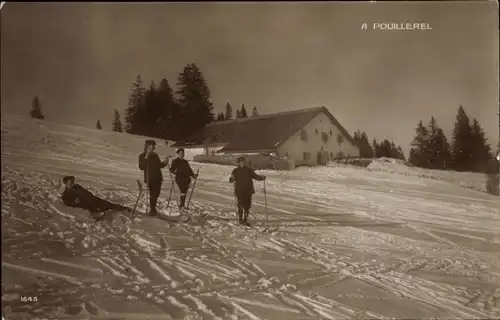 Ak Pouillerel La Chaux de Fonds Kanton Neuenburg, Winter, Skifahrer