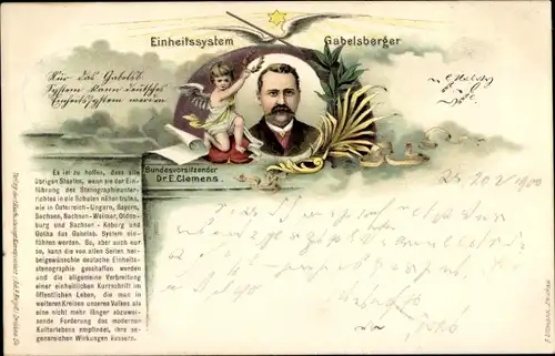 Litho Einheitssystem Gabelsberger, Stenographie, Bundesvorsitzender Dr. E. Clemens, Engel, Stern