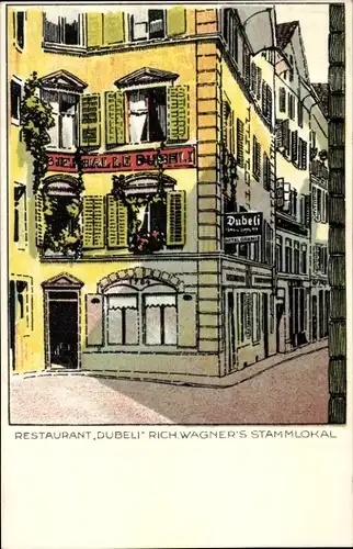 Künstler Ak Luzern Stadt Schweiz, Restaurant Dubeli, Richard Wagner's Stammlokal, Furrengasse 21