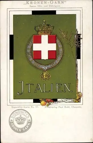 Wappen Litho Italien, Reklame Dignowitys Kronen-Garn