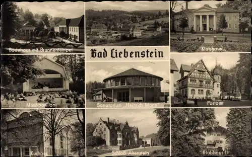 Ak Bad Liebenstein im Thüringer Wald, Badehaus, Klubhaus I, Musikpavillon, Sanatorium Heinrich Mann