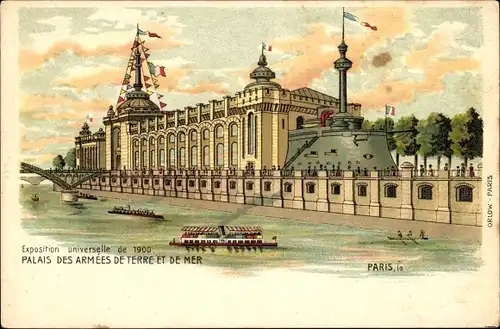 Litho Paris, Weltausstellung 1900, Palais des Armees de Terre et de Mer