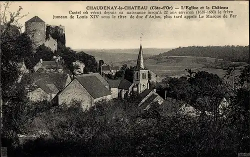 Ak Chaudenay-le-Château Côte d’Or, Kirche, Schloss