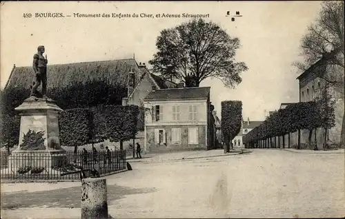 Ak Bourges-Cher, Avenue Seraucourt, Denkmal der Kinder von Cher