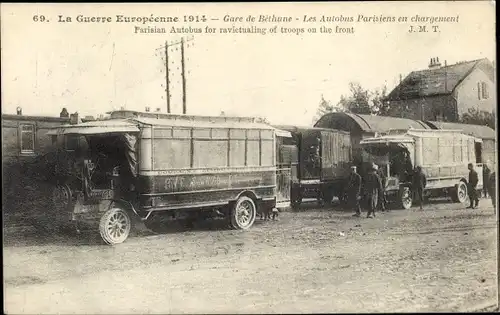 Ak Bethune Pas de Calais, Beladung von Pariser Bussen, Krieg 1914