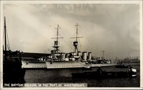 Ak Britisches Kriegsschiff in Hafen, Amsterdam