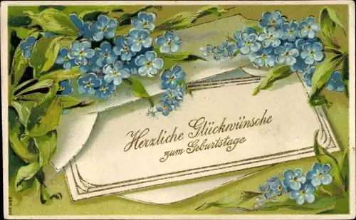 Präge Ak Glückwunsch zum Geburtstag, Vergissmeinnicht