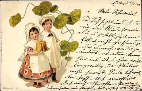 Litho Bäcker, Kinderpaar in Tracht, Kuchen