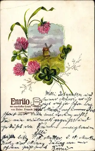 Ak Reklame Enrilo, neuer Kaffee-Ersatz von Heinr. Franck Söhne, Ludwigsburg, Klee, Windmühle