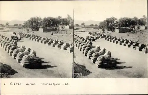 Stereo Ak Karnak Ägypten, Avenue des Sphinx