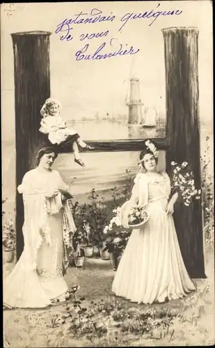 Buchstaben Ak Buchstabe H, Frauen, Kind, Windmühle