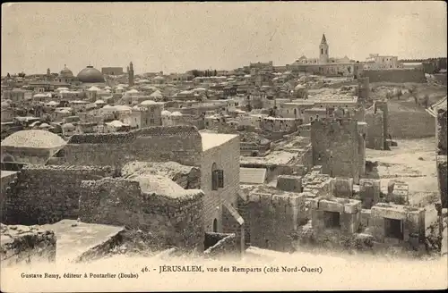 Ak Jerusalem Israel, Blick auf die Stadtmauer