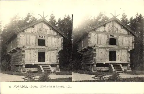 Stereo Ak Bygdo Norwegen, Habitation des Paysans, Traditionelles Bauernhaus