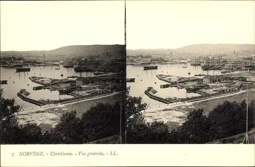 Stereo Ak Christiania Oslo Norwegen, Vue Generale, Hafen, Schiffe