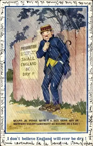 Ak Mann im Regen, wird England jemals trocken, Prohibition