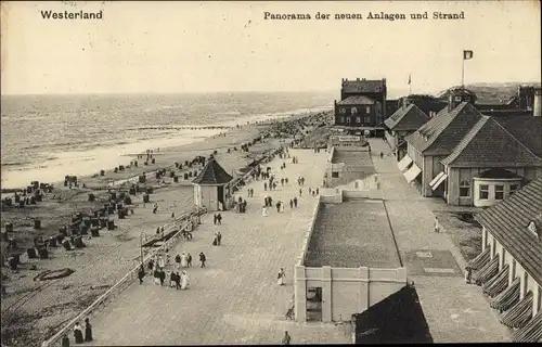 Ak Westerland auf Sylt, Panorama der neuen Anlagen und Strand, Meer, Promenade