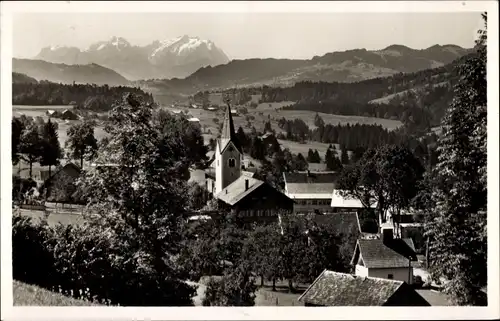 Ak Aach Oberstaufen im Allgäu, Kirche, Blick zum Schweizer Hochgebirge, Säntisgruppe