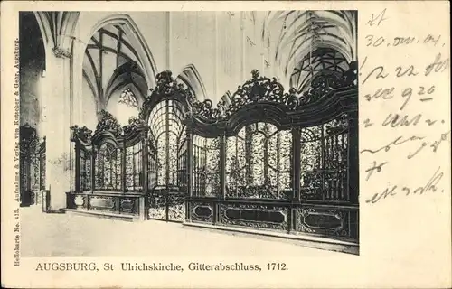 Ak Augsburg in Schwaben, St. Ulrichskirche, Gitterabschluss 1712