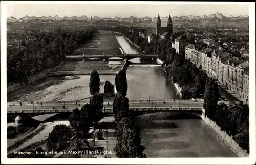 Ak München, Maximilianskirche, Isar, Brücke