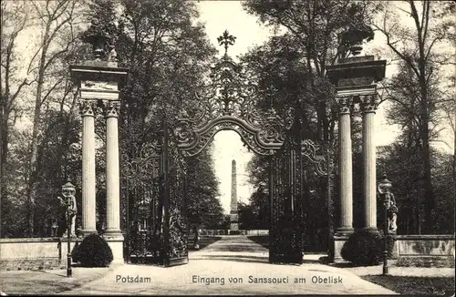 Ak Potsdam in Brandenburg, Schloss Sanssouci, Eingang zum Park