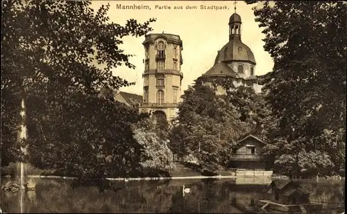 Ak Mannheim in Baden, Stadtpark, Teich