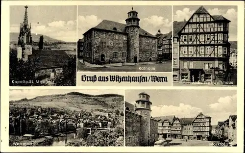 Ak Witzenhausen an der Werra Hessen, Rathaus, Marktplatz, Altes Fachwerkhaus, Kapelle St. Michael