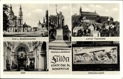 Ak Fulda in Hessen, Dom, Michaeliskirche, Kloster Frauenberg, Bonifatiusgrab, Bonifatiusdenkmal