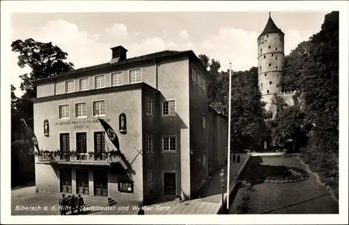 Ak Biberach an der Riß in Oberschwaben, Stadttheater, Weißer Turm