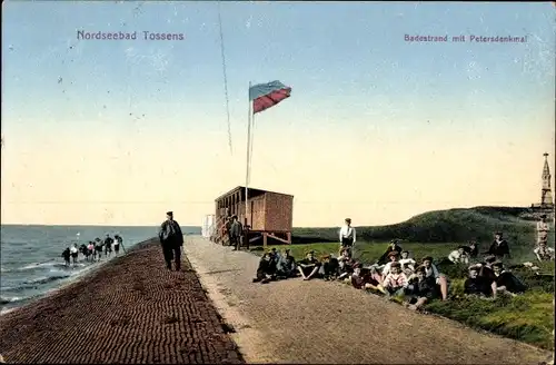 Ak Nordseebad Tossens Butjadingen, Badestrand, Petersdenkmal