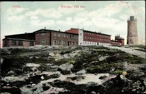 Ak Brocken Nationalpark Harz, Brockenturm, Brockenhotel