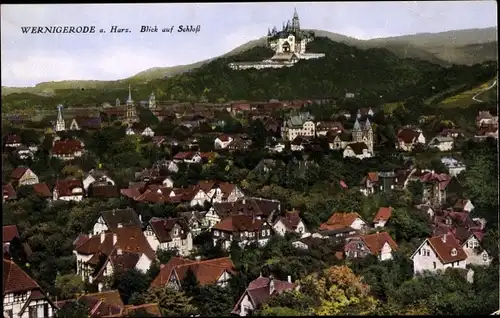 Ak Wernigerode im Harz, Schloss, Ortsansicht
