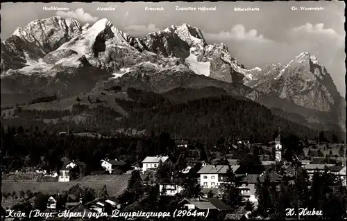 Ak Krün in Oberbayern, Ortsansicht, Bayerische Alpen, Zugspitzgruppe