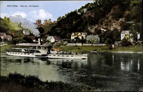 Ak Rathen an der Elbe Sächsische Schweiz, Totale mit Salondampfer Habsburg