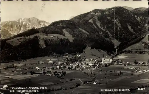 Ak Aflenz Steiermark, Panorama, Blick auf Hochschwabgruppe, Bürgeralpe mit Sessellift