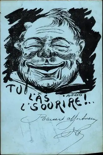 Künstler Ak Karikatur von einem lachenden Mann