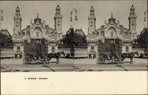 Stereo Ak Zürich Stadt Schweiz, Kutsche vor der Tonhalle