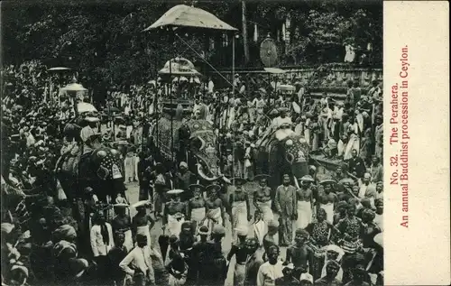 Ak Ceylon Sri Lanka, Die Perahera, jährliche buddhistische Prozession