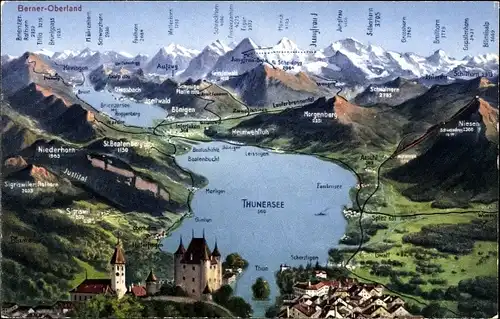 Ak Berner Oberland Schweiz, Panorama, Thunersee, Thun, Oberhofen