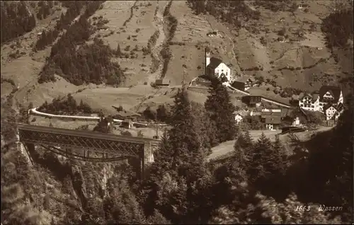 Ak Wassen Kt Uri Schweiz, Gesamtansicht, Eisenbahnbrücke, Luftbild