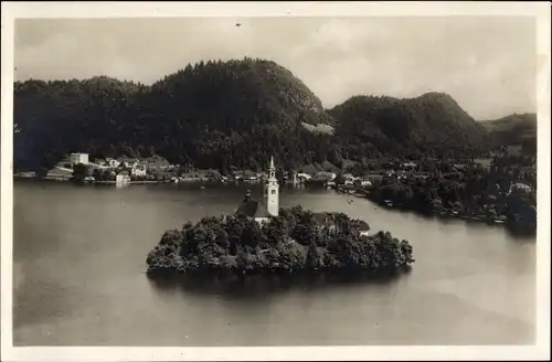 Ak Bled Veldes Slowenien, Gesamtansicht, Insel, Kirche