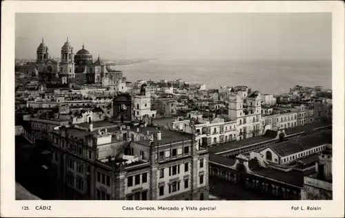 Ak Cádiz Andalucía, Correos-Haus, Markt und Teilansicht