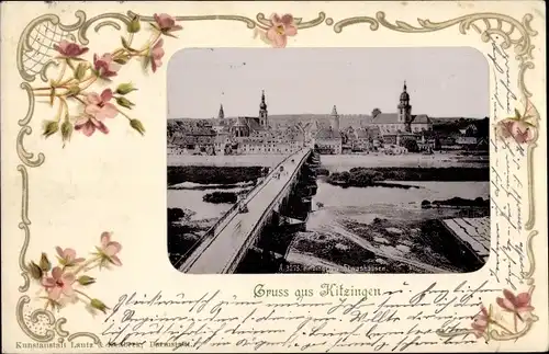 Passepartout Ak Kitzingen in Mainfranken Bayern, Brücke zum Ort