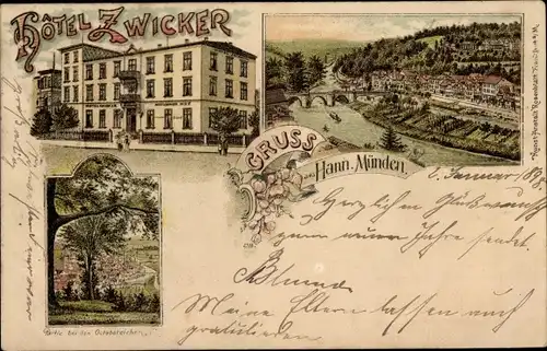 Litho Hann. Münden in Niedersachsen, Hotel Zwicker, Oktobereichen