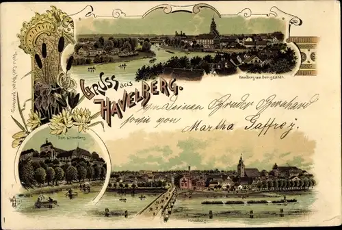 Litho Havelberg in Sachsen Anhalt, Dom, Brücke