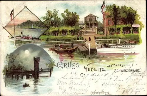 Mondschein Litho Nedlitz Potsdam in Brandenburg, Restaurant Schweizerhaus