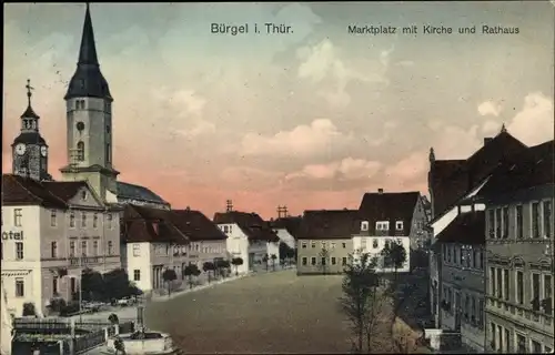 Ak Bürgel in Thüringen, Marktplatz, Kirche, Rathaus, Hotel