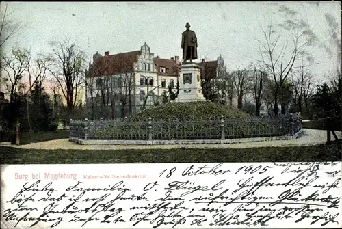 Ak Burg bei Magdeburg, Kaiser Wilhelm Denkmal