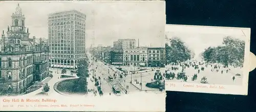 Leporello Ak Detroit Michigan USA, Rathaus- und Majestic-Gebäude, Hotel Cadillac